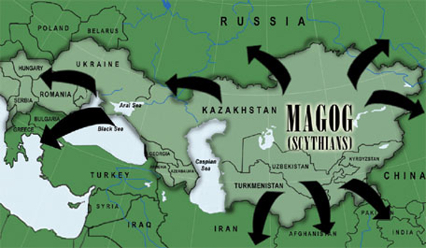 Map of ancient Europe indicating the incursions of the Magog.